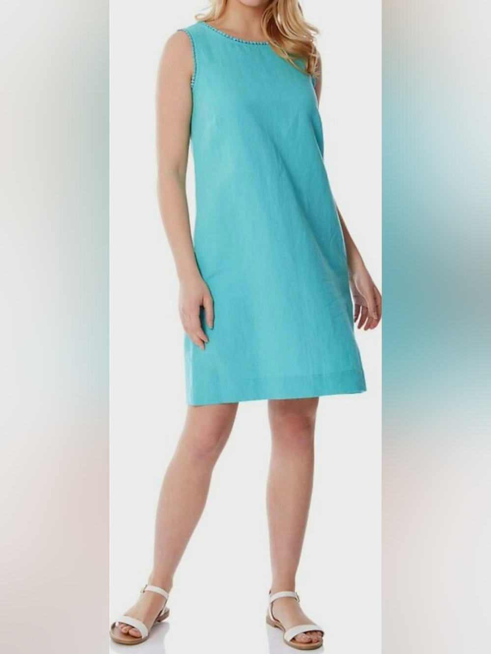 28 Palms Turquoise Sleeveless Linen Shift Dress